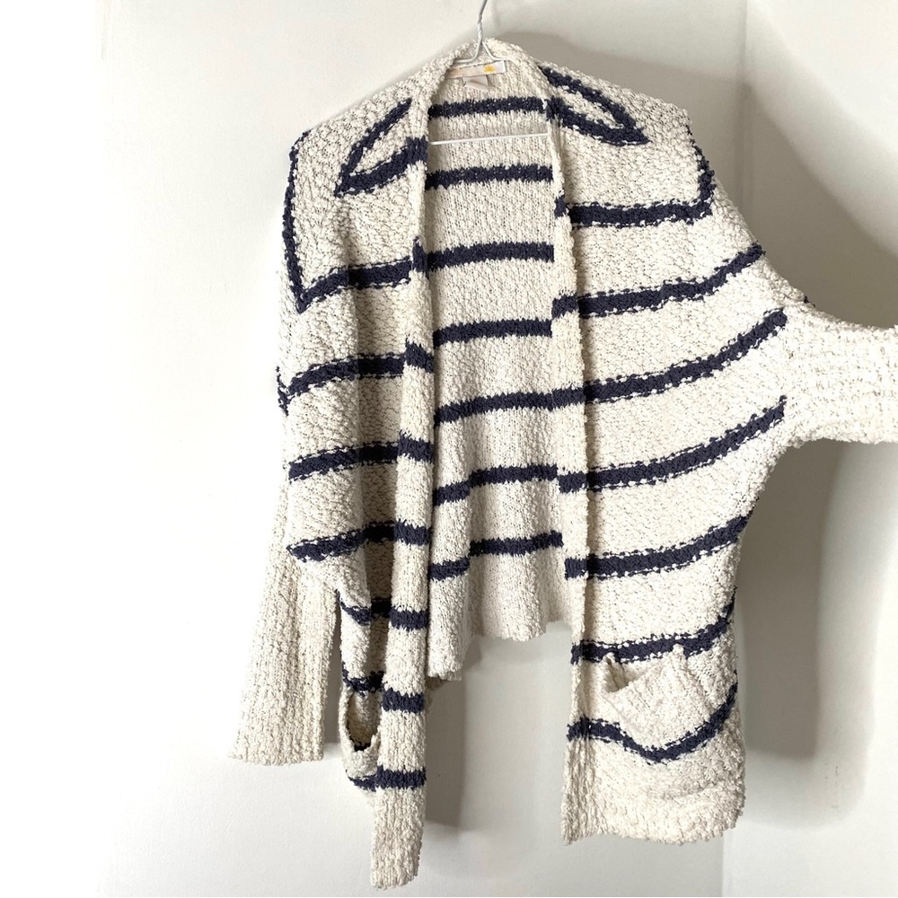 C&C California White Navy Stripe Popcorn Knit Dolman Sleeve Cardigan Sweater